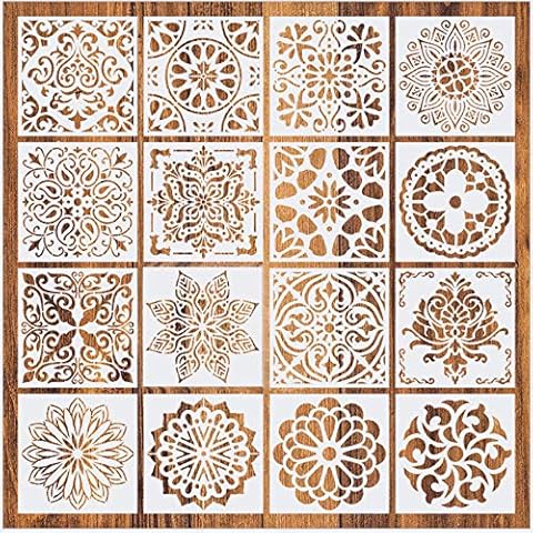 Mandala Stencil Set, 16 Pieces Large Reusable Laser Cut Painting Stencil/Airbrush Template, Mandala Dotting Stencils for Wall/Stone/Wood Furniture/Painting Templates Children (6 x 6 Inches) Cover