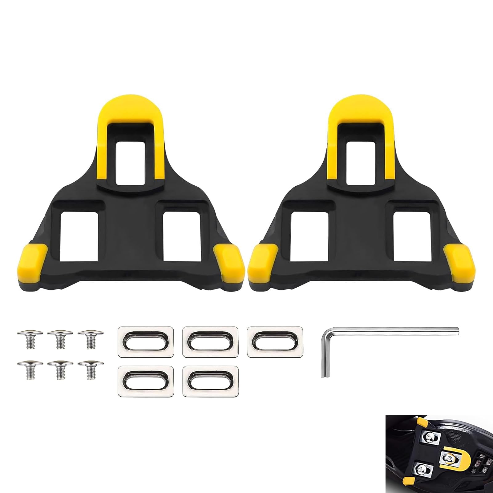 2 PCS Cleats Compatible with Shimano SPD-SL & SPD SH11 SH12 SH10 & SH51, Bike Cleats 6 Degree Yellow Floating Pedal Cleat Set, Replacement for Road Bike MTB, Indoor Cycling Shoes, Durable & Anti-Slip