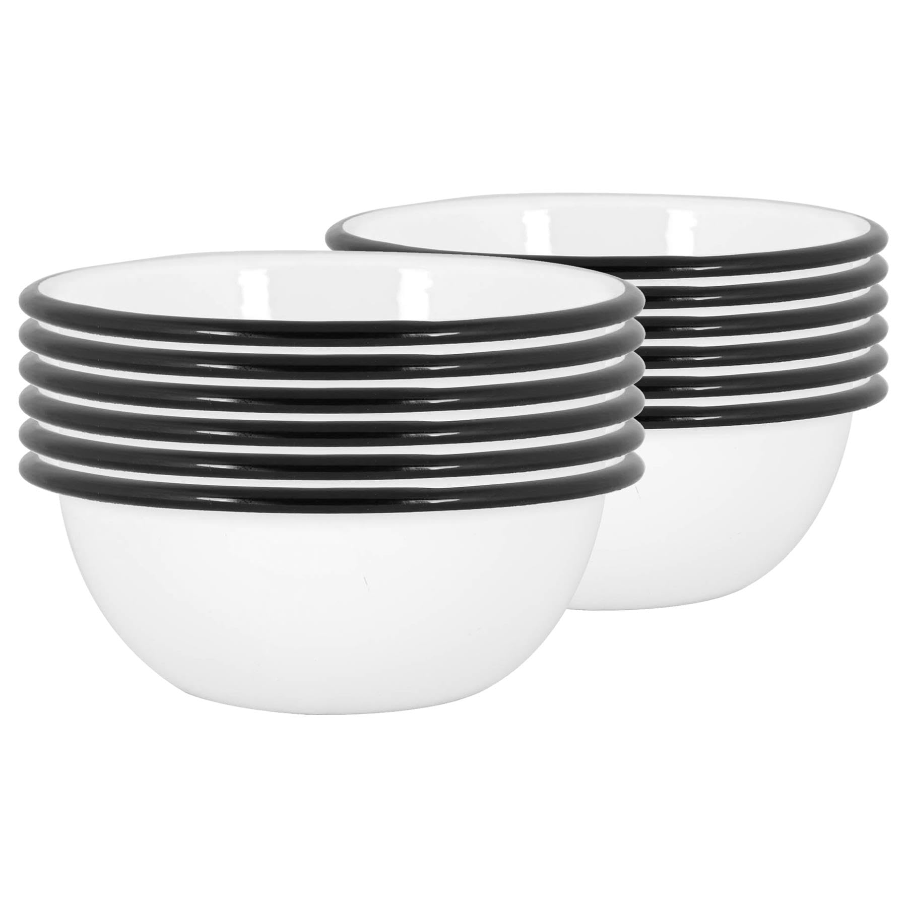 Argon Tableware Coloured Pasta Bowls - 16cm - Pack of 12 - Black Metal Enamel Cereal Lightweight Camping Serving Bowls for Snacks, Pasta, Cereal, Salad