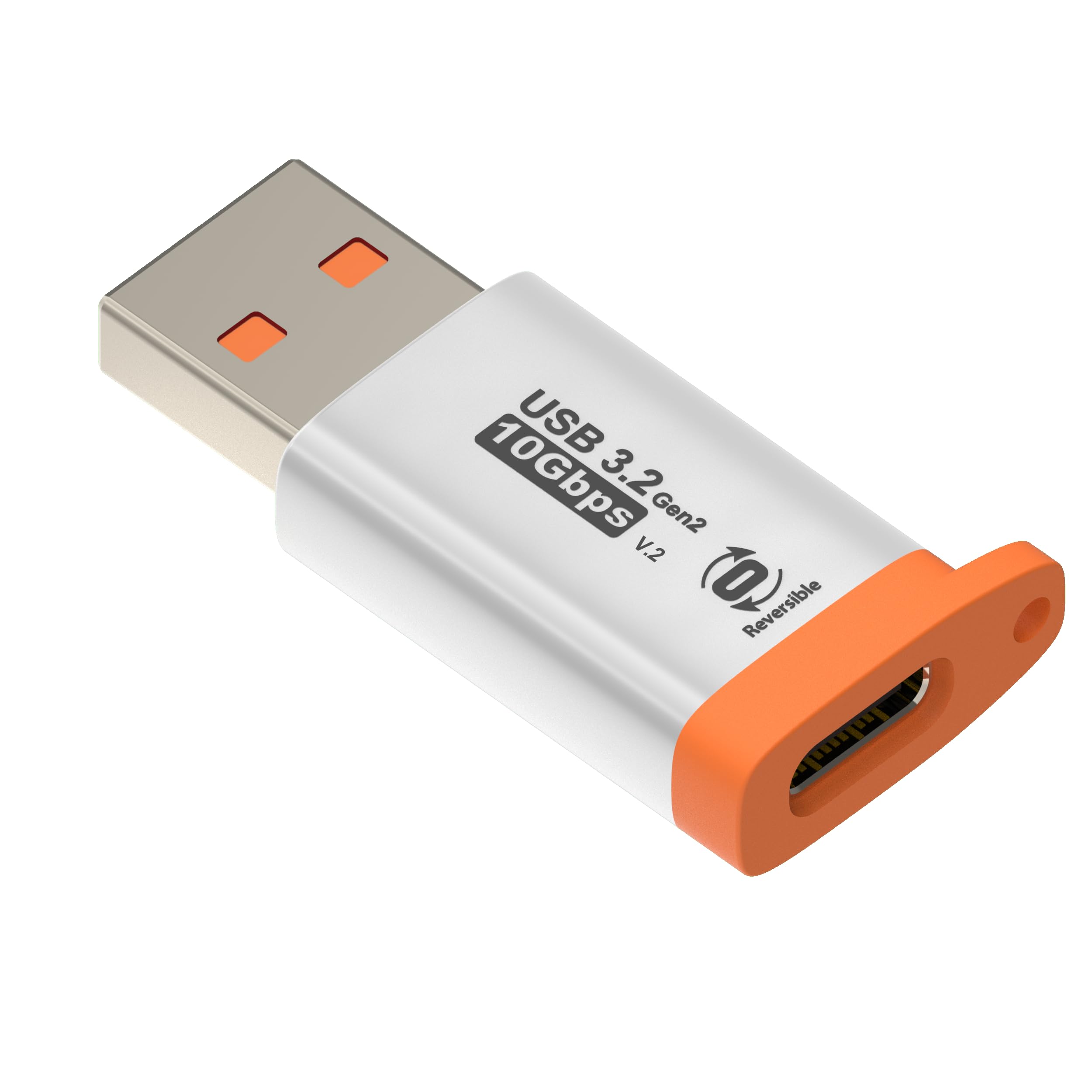 OkyLink Adaptador USB-A a USB-C – USB 3.2 Gen 2 10Gbps transferencia de datos de alta velocidad – Carcasa de aluminio naranja duradera – Puerto reversible USB A macho a USB C hembra para carga rápida
