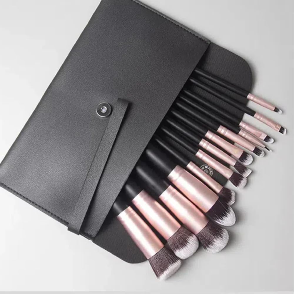 25Pcs Makeup Brush Sets with Wristbands and Headband, Including 14Pcs Makeup Brushes, 3Pcs Blender Sponge, 4Pcs Powder Puffs, Multi-functional Makeup Tool Set for Women and Girls (Black)