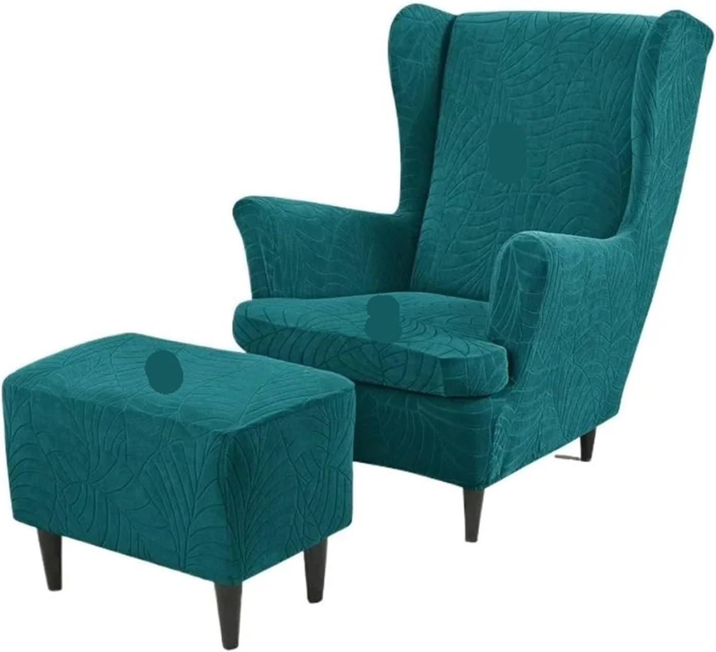 Wing Chair Slipcover 3pcs/Set Elastic Jacquard Wing Chair Covers Water Repellent Single Wingback Chairs Cover Armchair Slipcovers with Ottoman(Color 1)