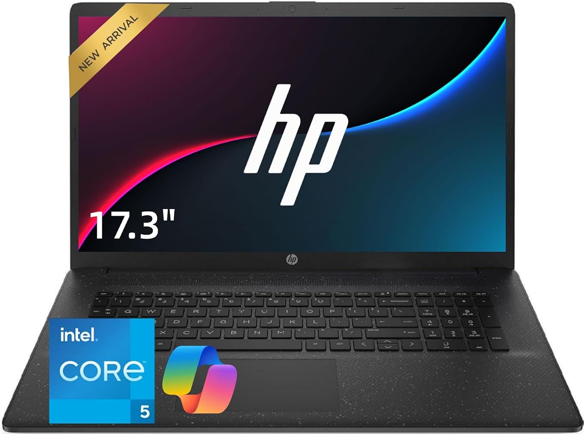 Laptop empresarial HP de pantalla grande de 17,3", procesador Intel Core 5 120U de 10 núcleos (hasta 5,0 GHz), 16 GB de RAM, SSD de 1 TB, teclado numérico, cámara con obturador de privacidad, Windows 11