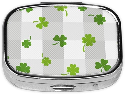 Pastillero rectangular de hojas de trébol, organizador de píldoras de viaje, pastillero pequeño, 2 compartimentos, pastillero para bolso o bolsillo,