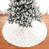 Morofme Christmas Tree Skirt, 48 inch Snowy White Faux Fur Snowflake Xmas Holiday Tree Skirts for Ch