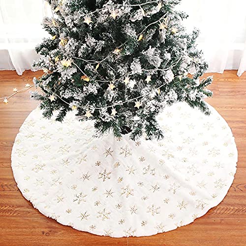 Morofme Christmas Tree Skirt, 48 Inch Snowy White Faux Fur Snowflake Xmas Holiday Tree Skirts For Christmas Decorations Holiday Tree Ornaments New Year Holiday Festival Ornament Supplies #TOP26