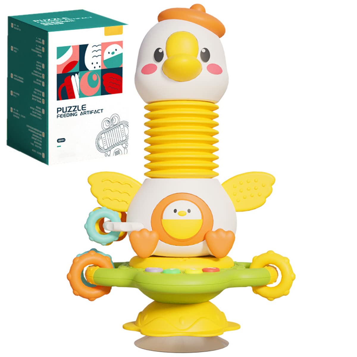 Baby High Chair Toys with Suction Cups Early Educational Interactive Montessori Baby Tray Rattle Toy, Cute Fun Sensory High Chair Goose Suction Toy for 12 months Up Toddler Boys Girls