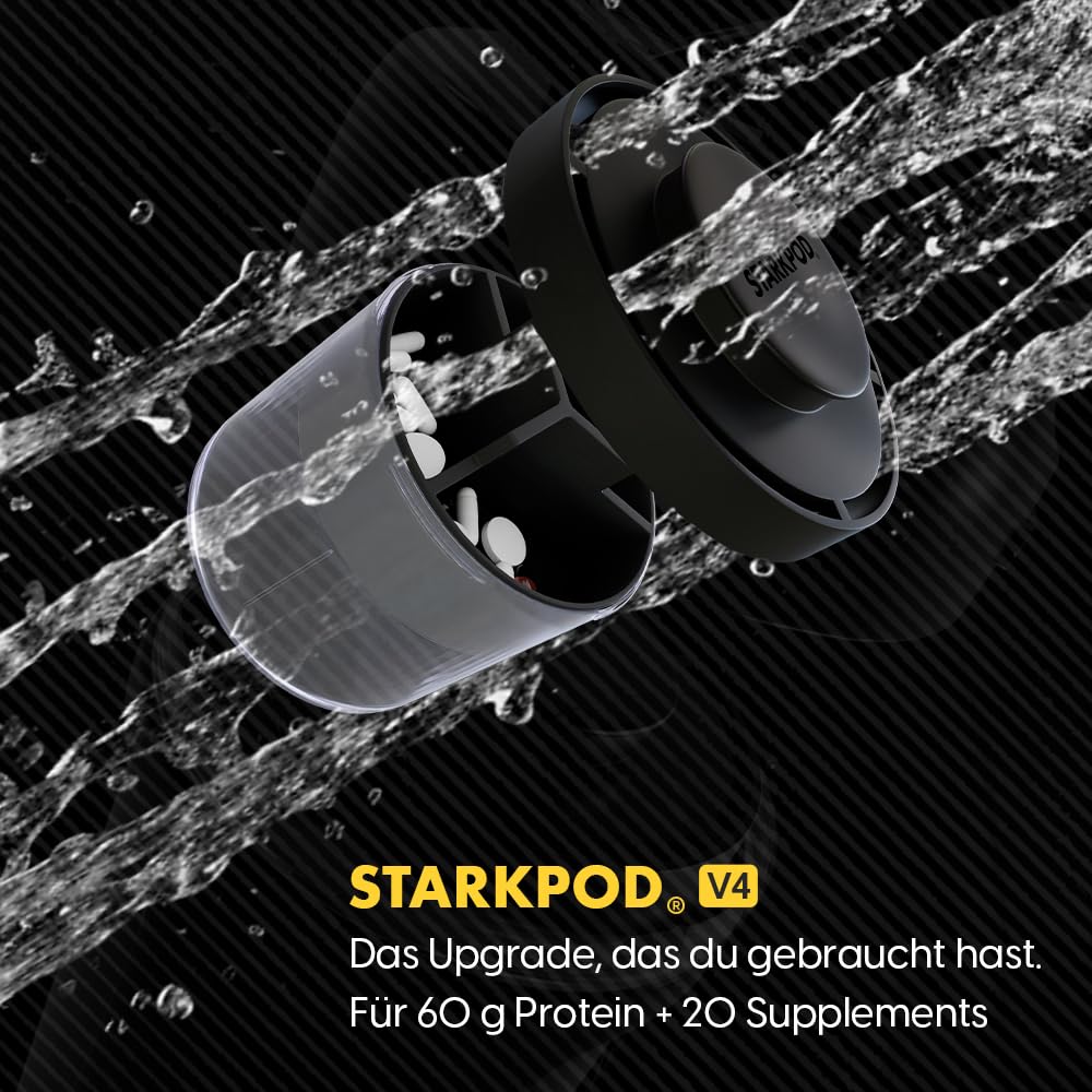 STARKSHAKE V4 – eccellente come miglior shaker elettrico della F.A.Z.-Verlag (2025) | Shaker di proteine elettrico per frullati di proteine | 8000 UPM | USB-C | 120+ frullati | incluso STARKPOD | nero