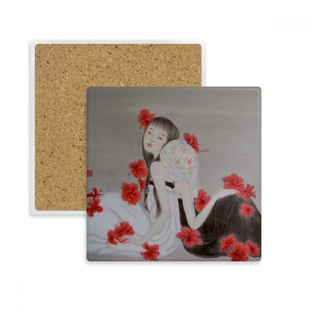 Dessous de tasse en pierre absorbante style chinois aquarelle