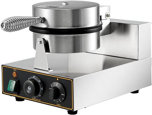 Miniatura 12 de VEVOR Máquina de gofres redonda comercial antiadherente de 1100 W, acero inoxidable, 110 V, control de temperatura y tiempo, adecuado para