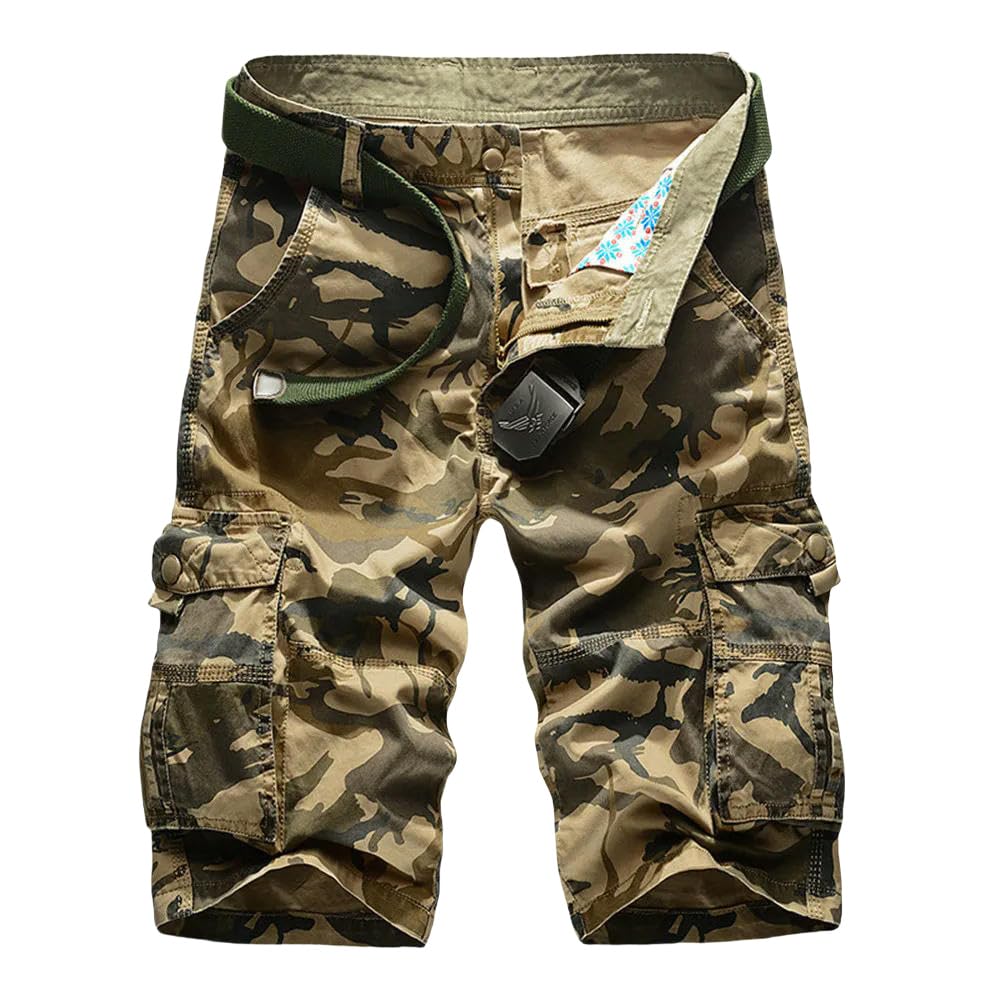 Bermudas militares de verano para hombre, a cuadros, sin cinturón