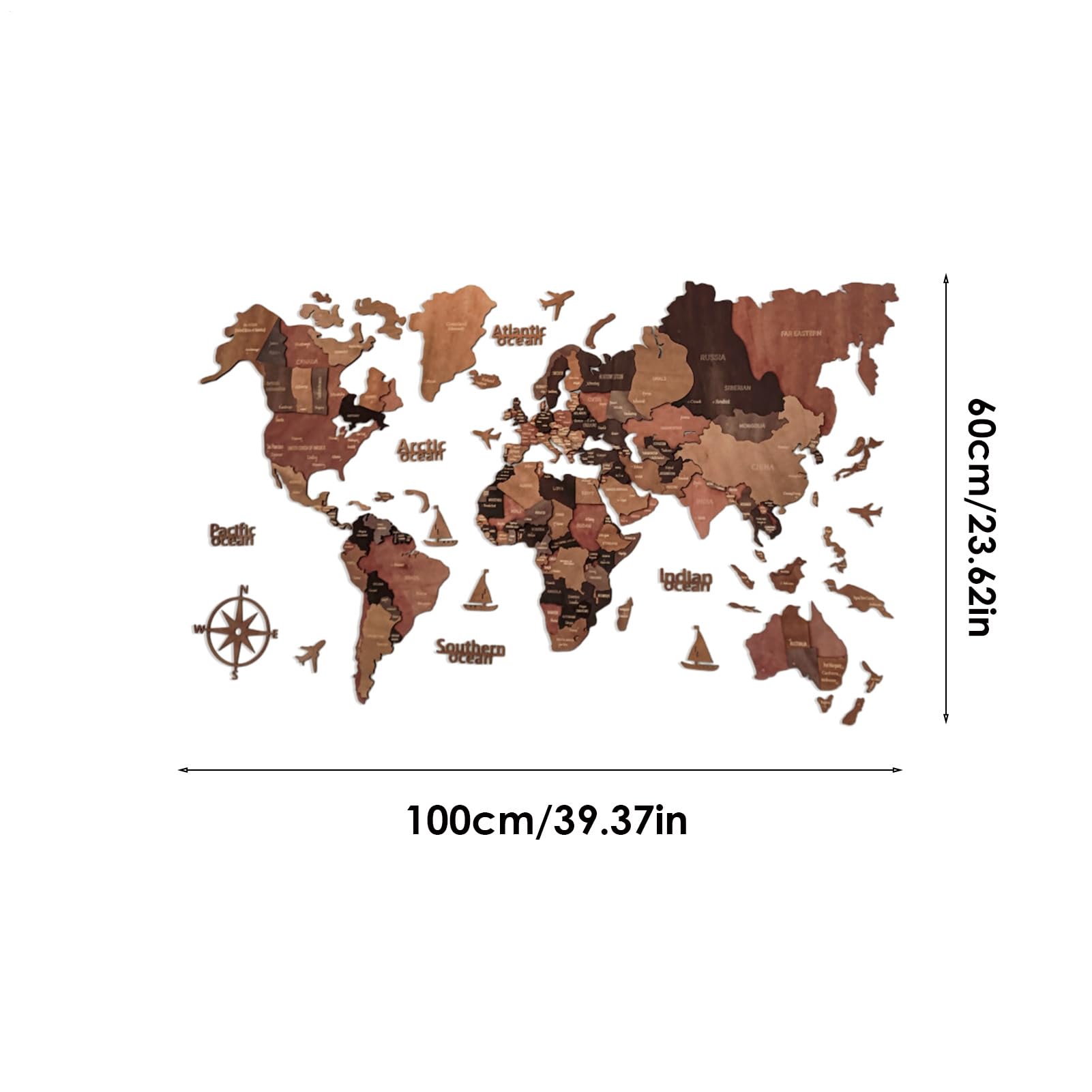 Weltkarte für Reisen: Große Holzwand, elegante pädagogische Dekoration | detailliertes geografisches Design, elegantes künstlerisches Design, für Wohnzimmer, Arbeitszimmer, Büro, Klassenzimmer, Lern