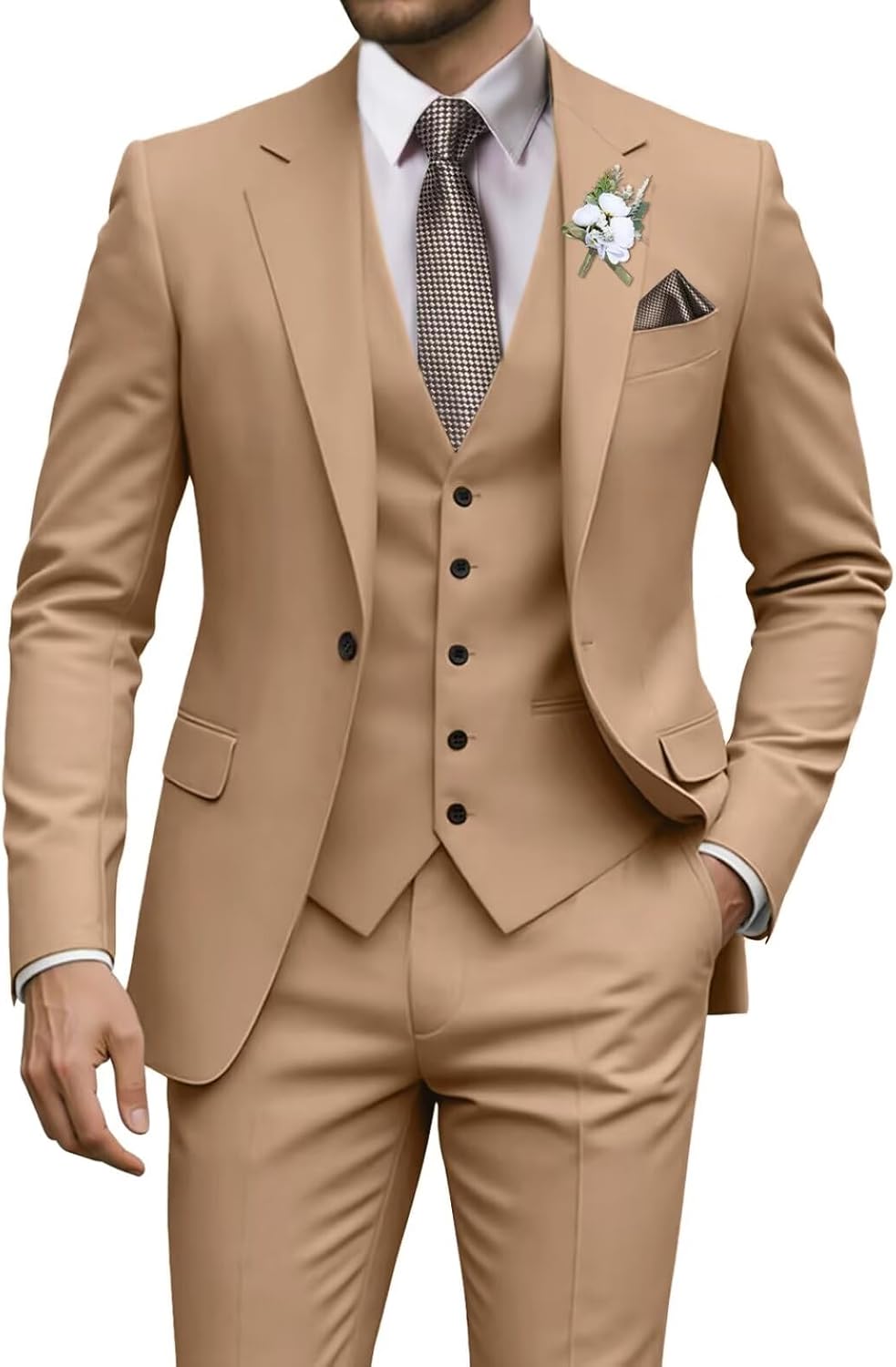 Suits for Men Slim Fit 3 Piece, Formal Mens Suit Tuxedo for Men Wedding Prom Business Blazer Vest Pants Men's Suits