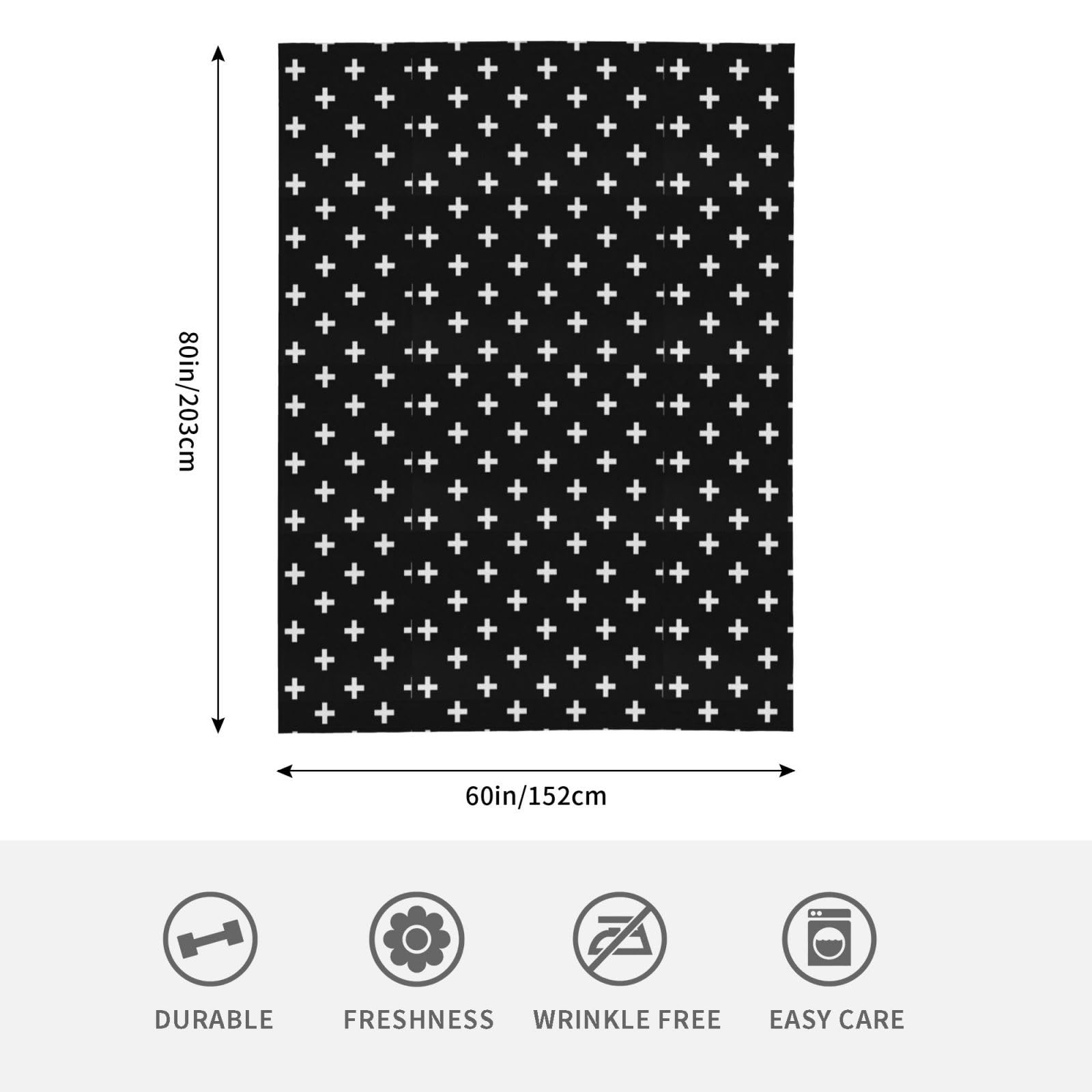 Schwarz Weiß Schweizerkreuz Schwarz,Decke, warme Flanell-Fleece-Plüsch-Überwurfdecke für Bettwäsche, Sofa und Reisen, 152,4 x 203,2 cm