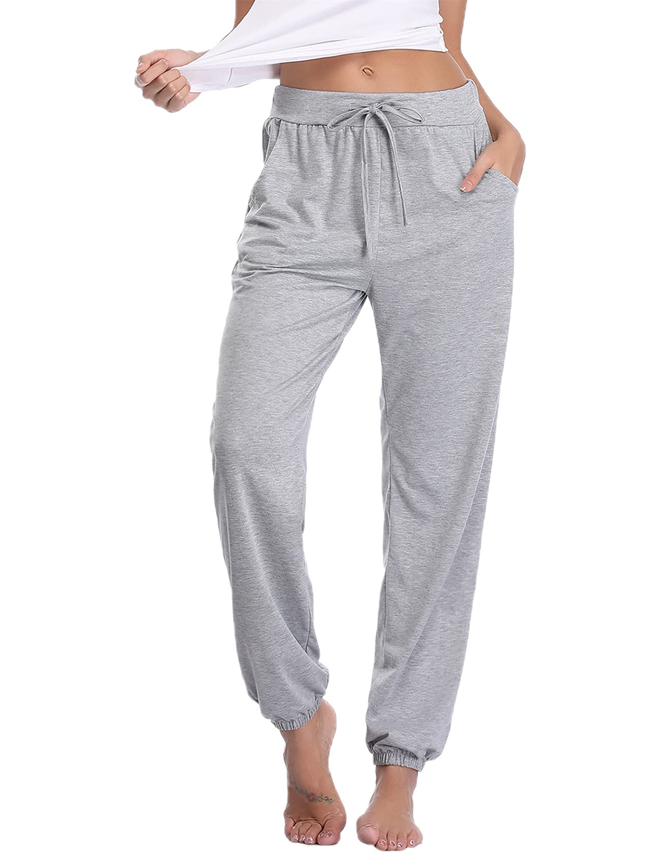 Nieery Pyjamahose Damen Baumwolle Schlafanzughose Lang Jogginghose Sporthose Sweatpants Freizeithose Hausanzug Nachtwäsche
