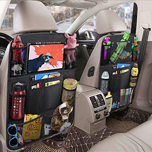 ULEEKA Car Backseat Organizer with 10" Table Holder, 9 Storage Pockets Seat Back Protectors Kick Mats for Kids Toddlers, Travel Accessories, Black, 2 Pack ULEEKA Car Backseat Organizer with 10" Table Holder, 9 Storage Pockets Seat Back Protectors Kick Mats for Kids Toddlers, Travel Accessories, Black, 2 Pack