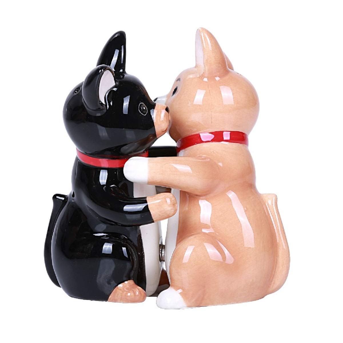 Salière et poivrière magnétique en céramique avec figurines Chihuahua enlacées