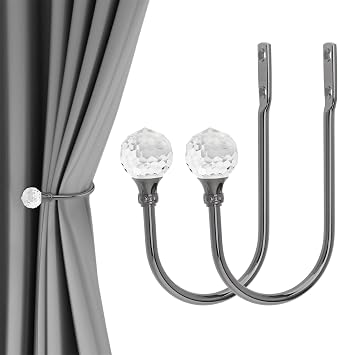 Curtain Holdbacks, 2 Pack Wall Mounted Drapery Tiebacks with Clear Crystal Ball, Window Curtain Hooks Holder for Home Decor 2, Black