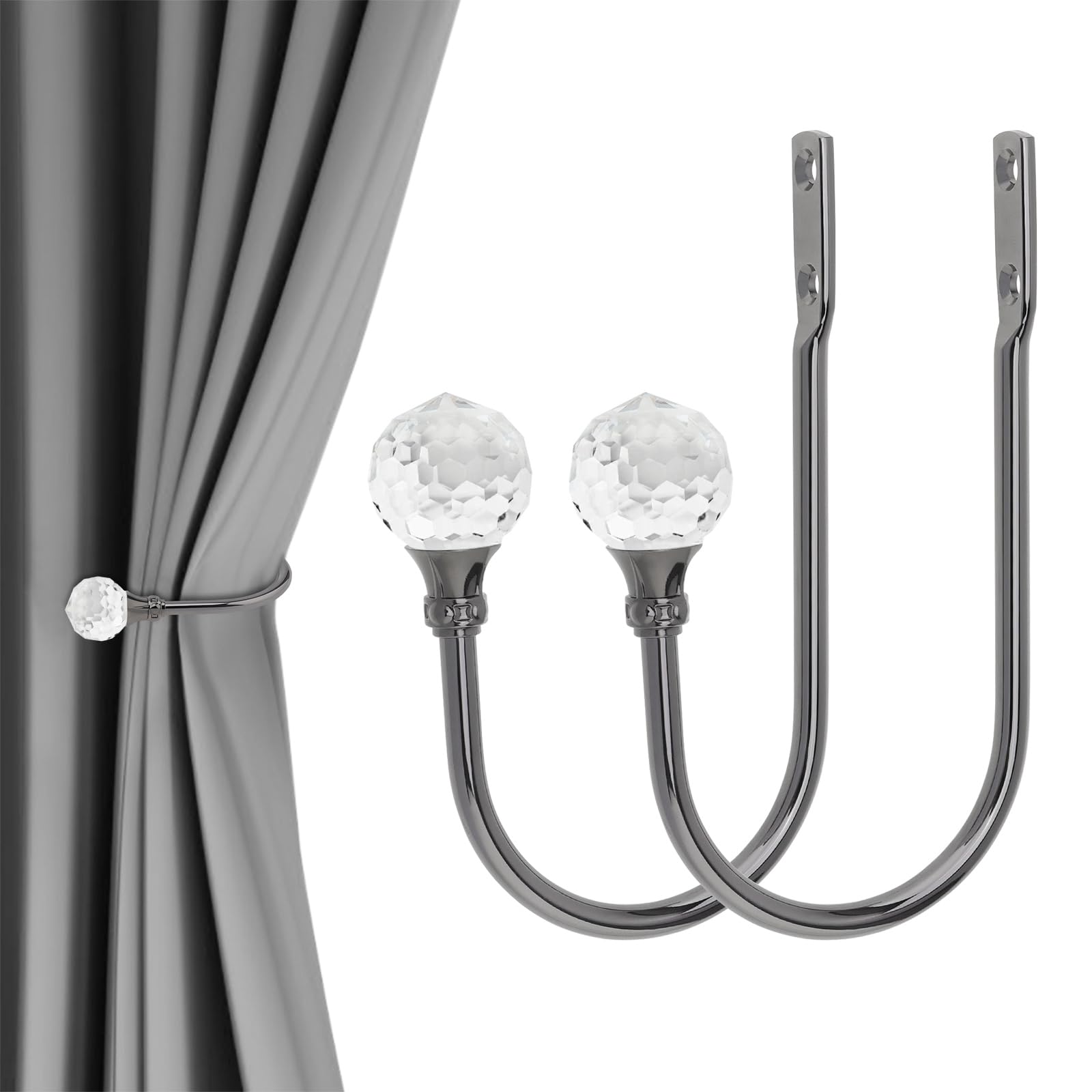 Embrasses Pour Rideaux En Métal Doré - Lot De 2, Forme En U Avec Boule Cristal - Fixation Par Vis