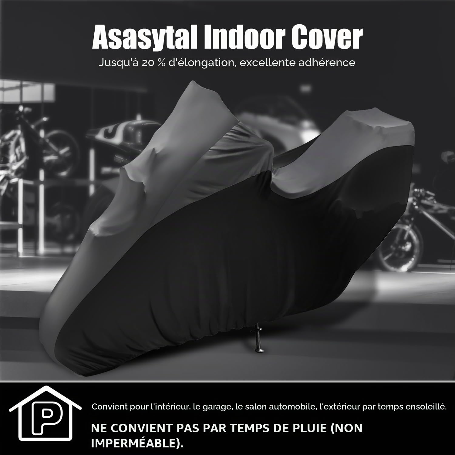 Housses de Moto d'intérieur, Élastique Respirant Tissu en Velours Doux Protection Contre la Poussière pour Scooter Garage Moto Exposition,Gris Rayé+Noir，Top Case 125 x 48 x 63 Pouces
