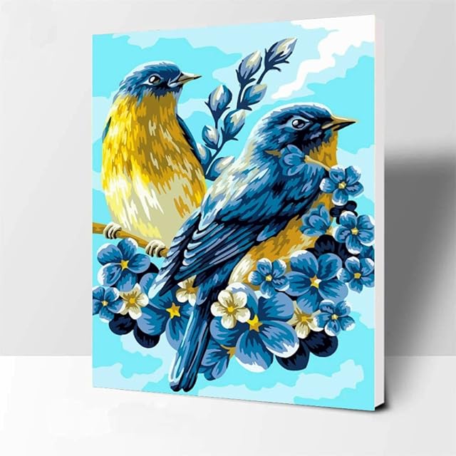 Hiolife Paint by Numbers for Kids & Adults & Beginner , DIY Acrylic Painting Gift Kits , 12 x 16 Birds - With Framed