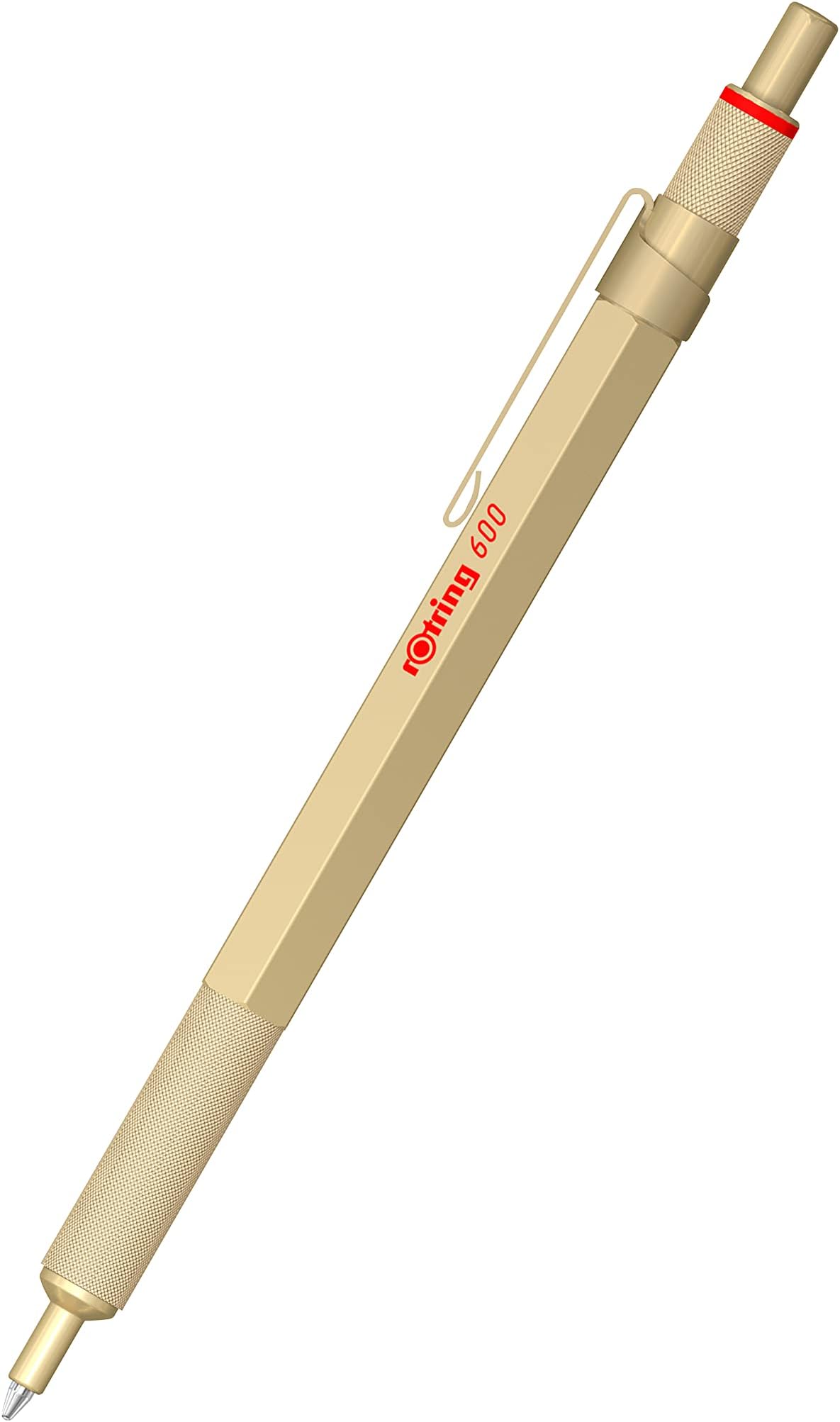 Rotring 600 Metallic Ballpoint Pen Medium Point Black Ink Gold Barrel with Non-Slip Knurled Grip Refillable 1 Count