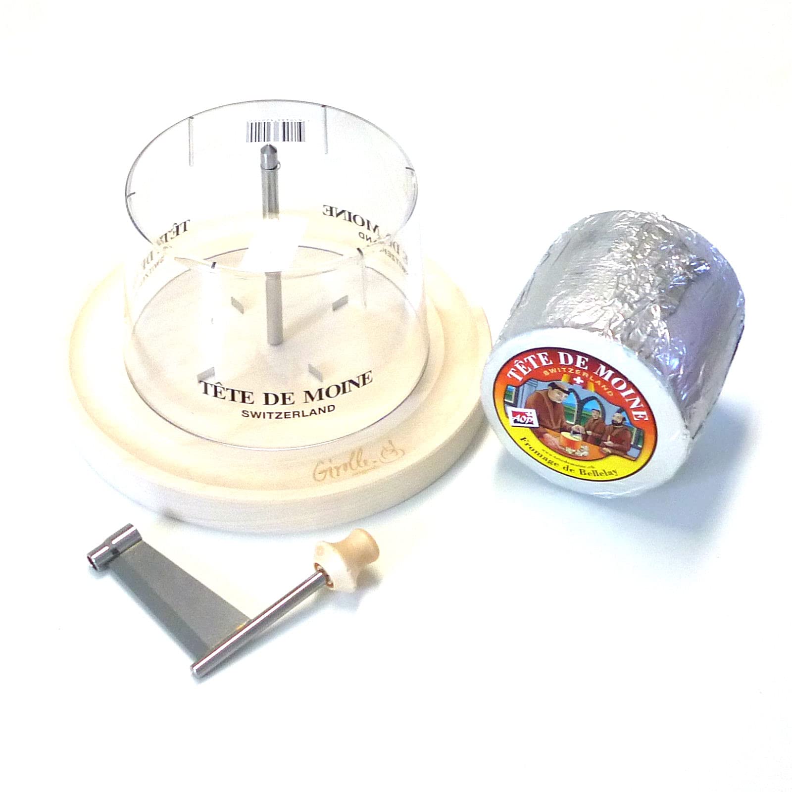 Girolle Original Swiss Made Käsehobel mit Originalhaube ganzer Laib Tete de Moine KÜHLBOX-Versand mit Styroporbox und Spezialkühlakku für Lebensmittelversand