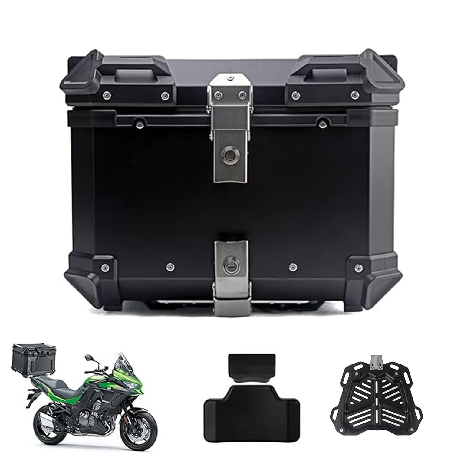 Top case de moto en aluminium avec plaque de base et support étanche pour stockage de tour