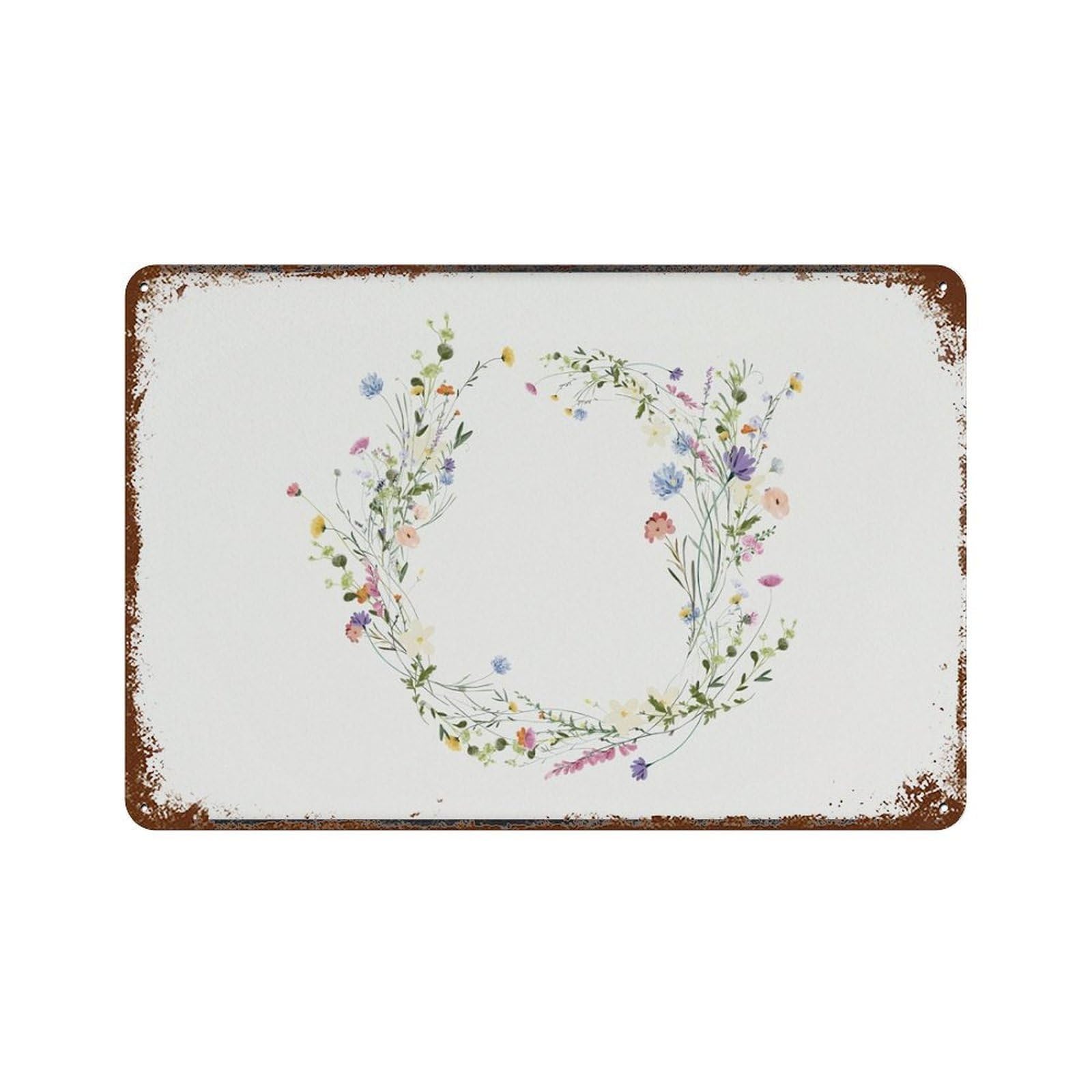 xiaoxiaoshen Watercolor Wildflower，Wreath, Boho Floral Crescent Wall Decor Art Metal Tin Poster Modern Home Decor Art Home Bar Shop Decorations Vintage Sign 20x30cm