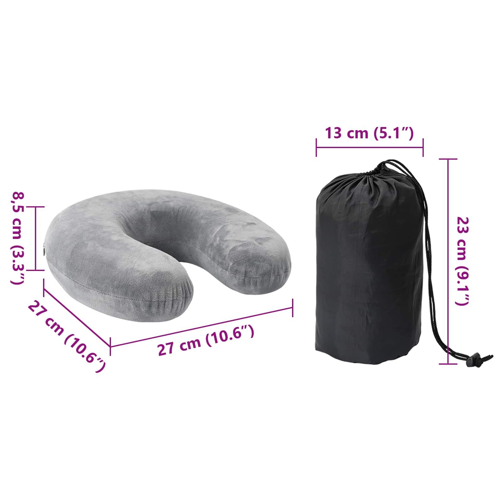 Almohada de viaje para cuello gris con espuma viscoelástica, almohada ergonómica para dormir de lado y de espalda, transpirable, funda lavable