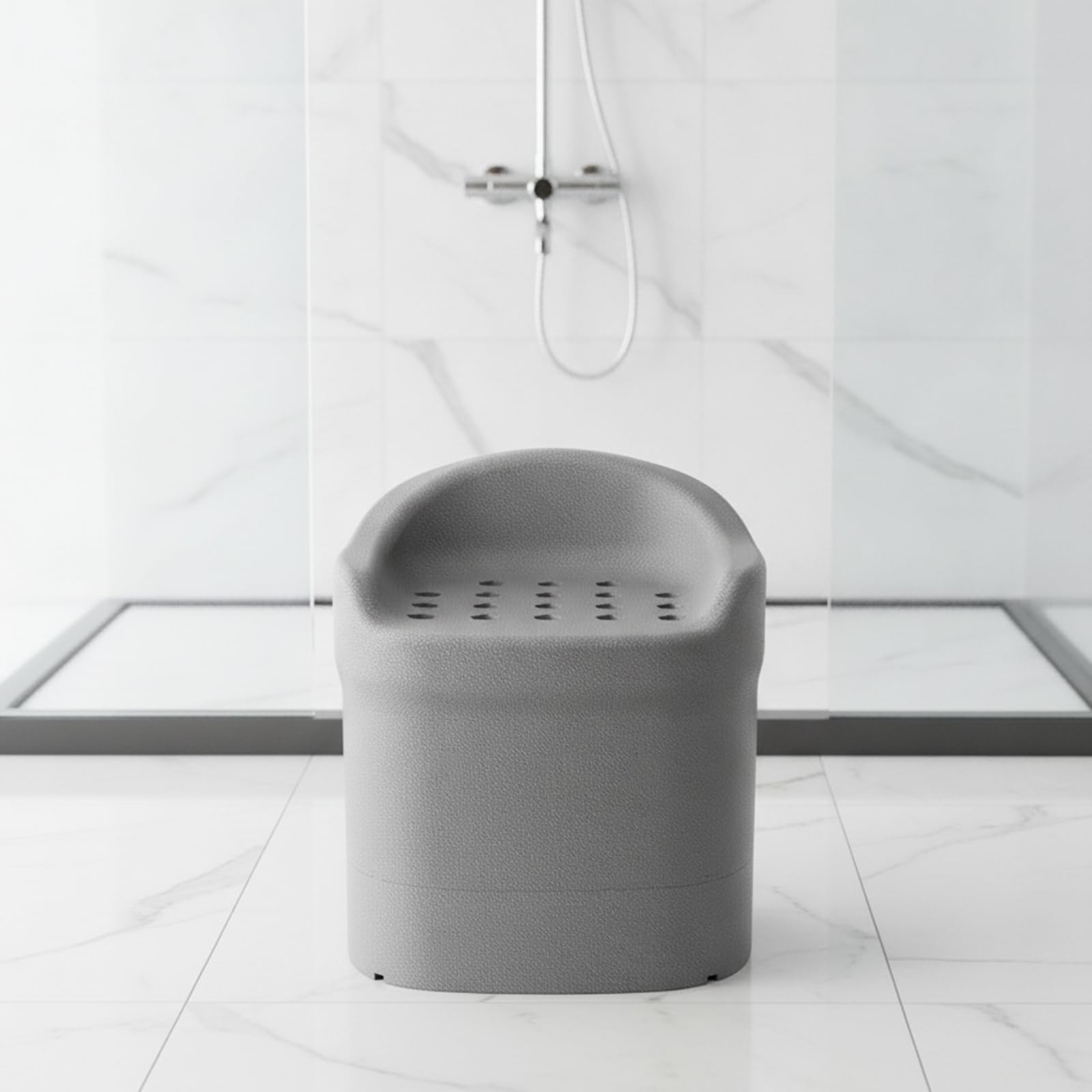 Asiento de para Baño Silla de Ducha Taburete de Bañera Banco de Baño con Respaldo Material Impermeable con Drenaje Estable Antideslizante Adecuado, Gris, Modelo De Altura Aumentada