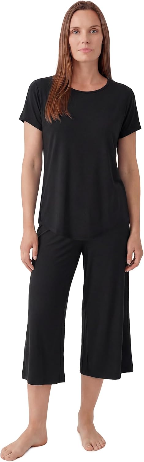 GYS Women's Pajama Sets Short Sleeve Top and Capri Pant Solid Color Sleepwear, Viscose from Bamboo