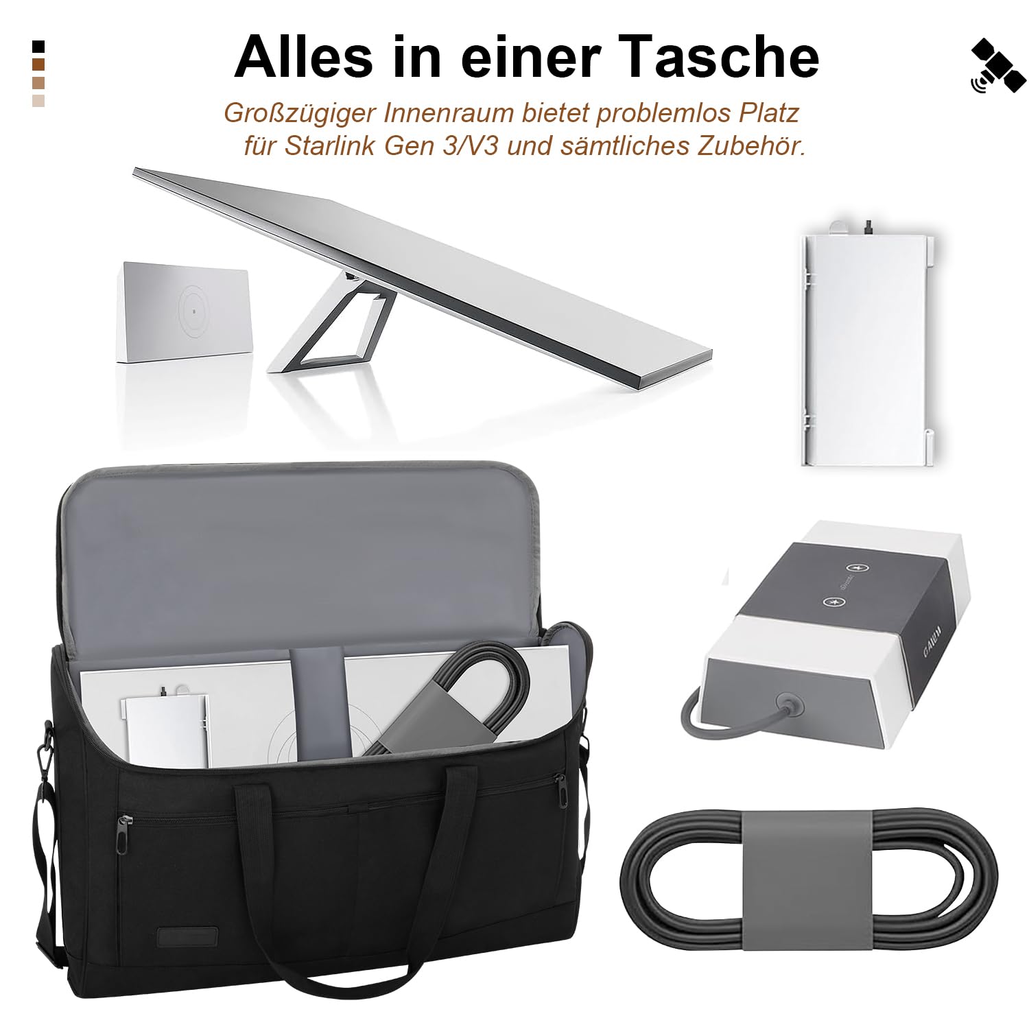 Tragetasche für Starlink Gen 3, wasserabweisende Reisetasche mit großem Fach und dicker Polsterung für Satellitenschüssel-Zubehör, tragbarer Organizer für Camping, Outdoor und Wohnmobilreisen