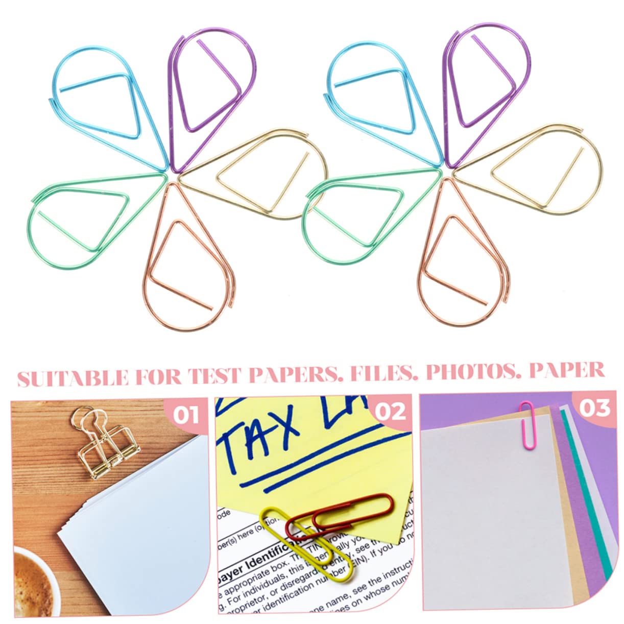 HOMSFOU 3 Sätze Kreative Büroklammern Aus Metall Roségold Und Farbige Und Niedliche Klammern Für Diy Lesezeichen Fotos Karten Und Dokumente Zubehör Für Schule Und Büro 100 Stück * 3