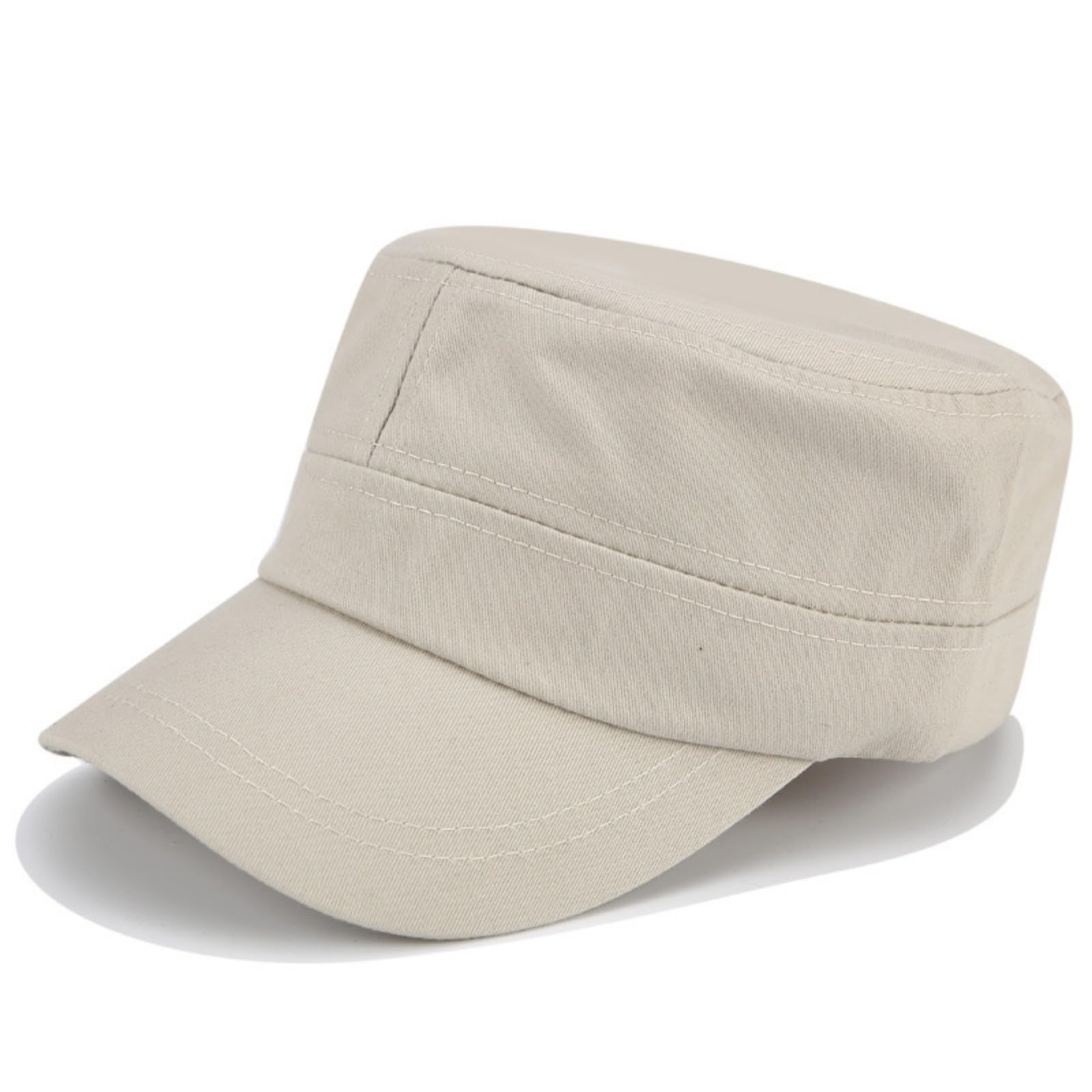 Cotton Military Caps Cadet Army Caps Unique Flat Top Cap Unisex Hats Adjustable Head Circumference Beige Color Basic