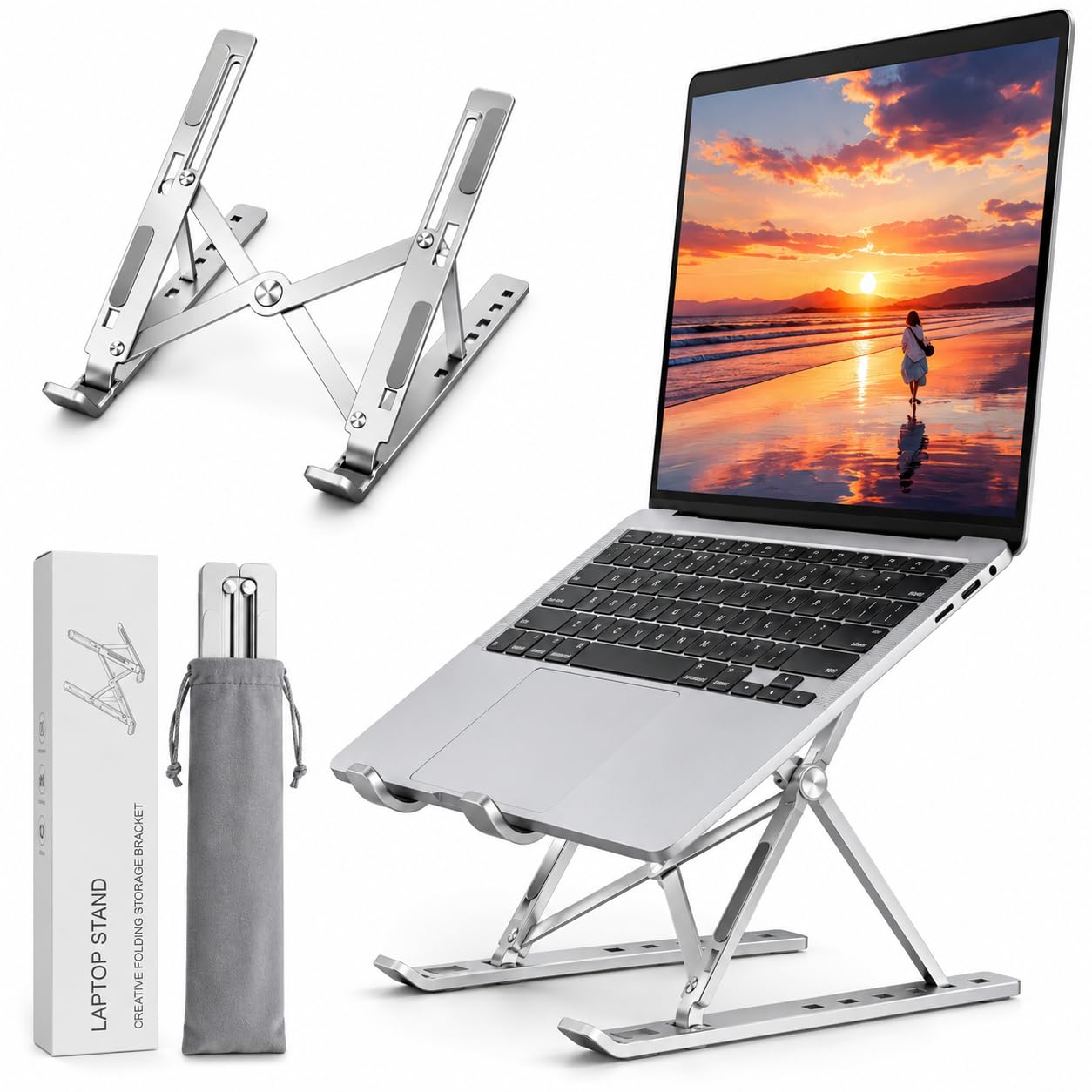 Ali Brothers Supporto per Laptop in Alluminio, Pieghevole e Portatile, Regolabile a 7 Livelli, Antiscivolo, Grigio, Finitura Metallica Anodizzata (supporto da laptop)