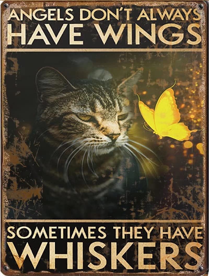 Tin Sign Cat and Butterfly Nostalgic Tin Signs Funny Poster Art Wall Decor for Pub Bar Vintage Wall Stickers 8x12 Inch