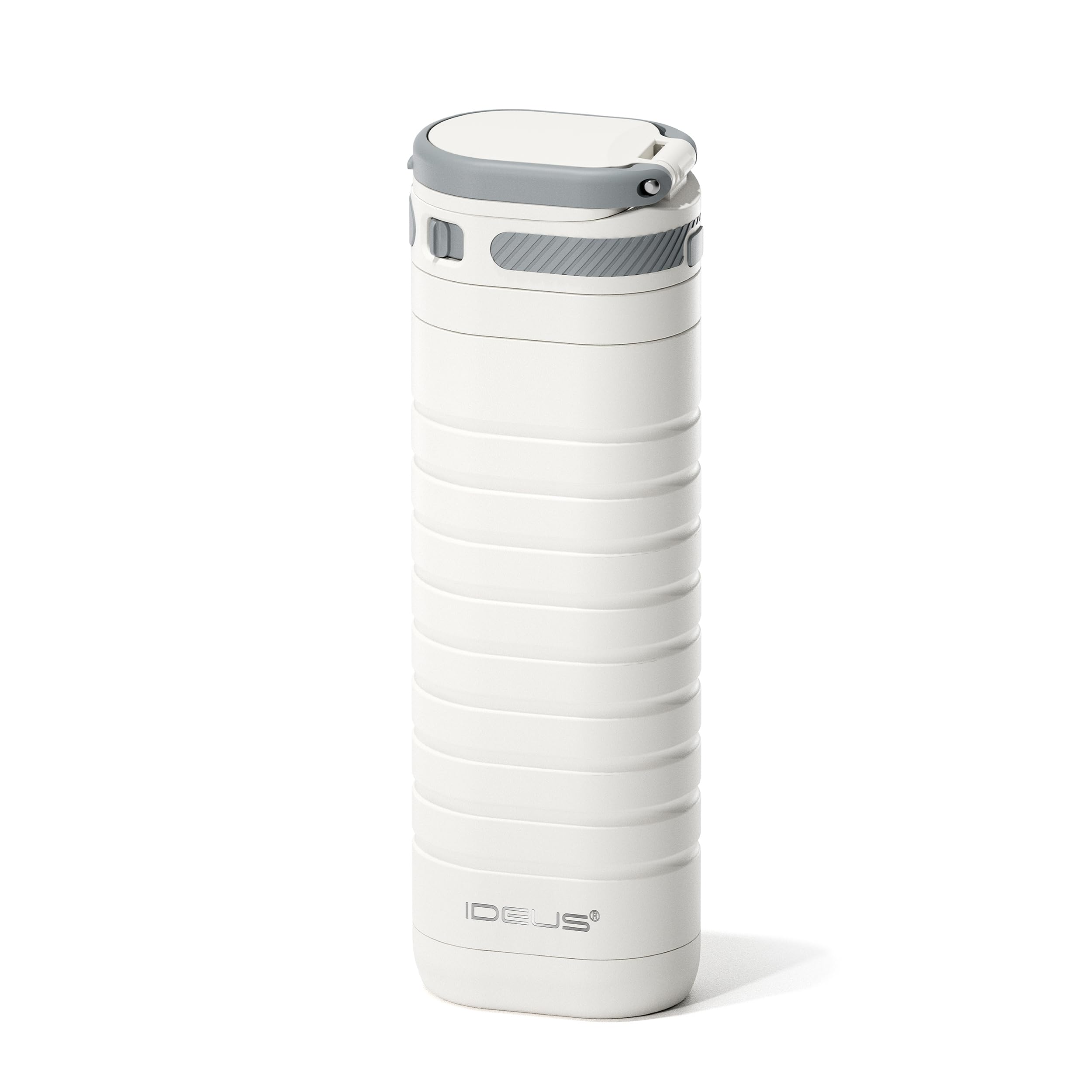 IDEUS Insulated Stainless Steel Water Bottle 400 ml, Lockable Lid & Leak-Proof Travel Mug for Hot & Cold Drinks, Fits Most Car Cup Holders, White