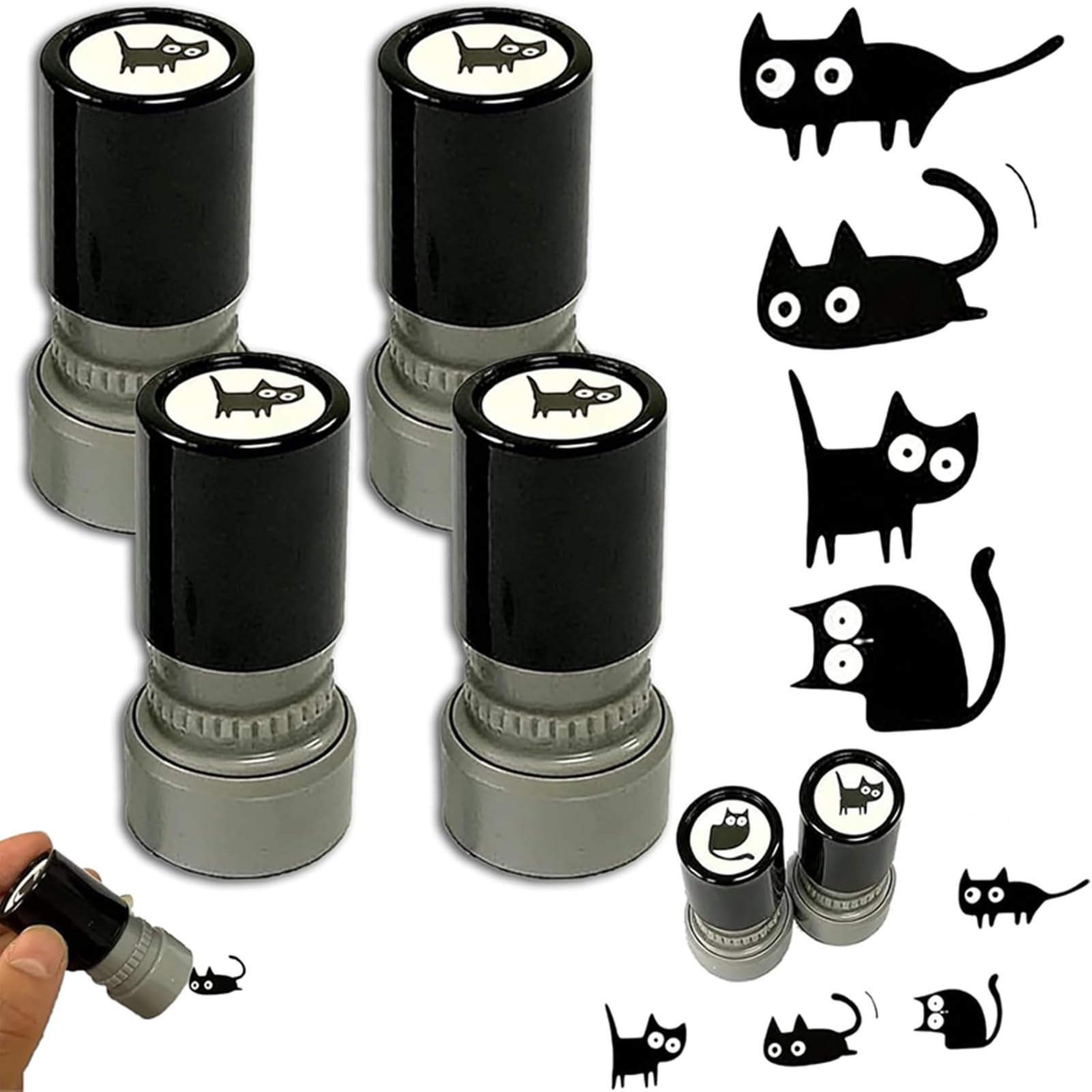 4Pack Vintage Cat Pattern Craft Stamp,Cute Black Cat Stamp,Retro Kitten Stamp Set,Reusable Pet Cartoon Craft Stamps for Scrapbooking Journal Diary Card Making Planner DIY Letter