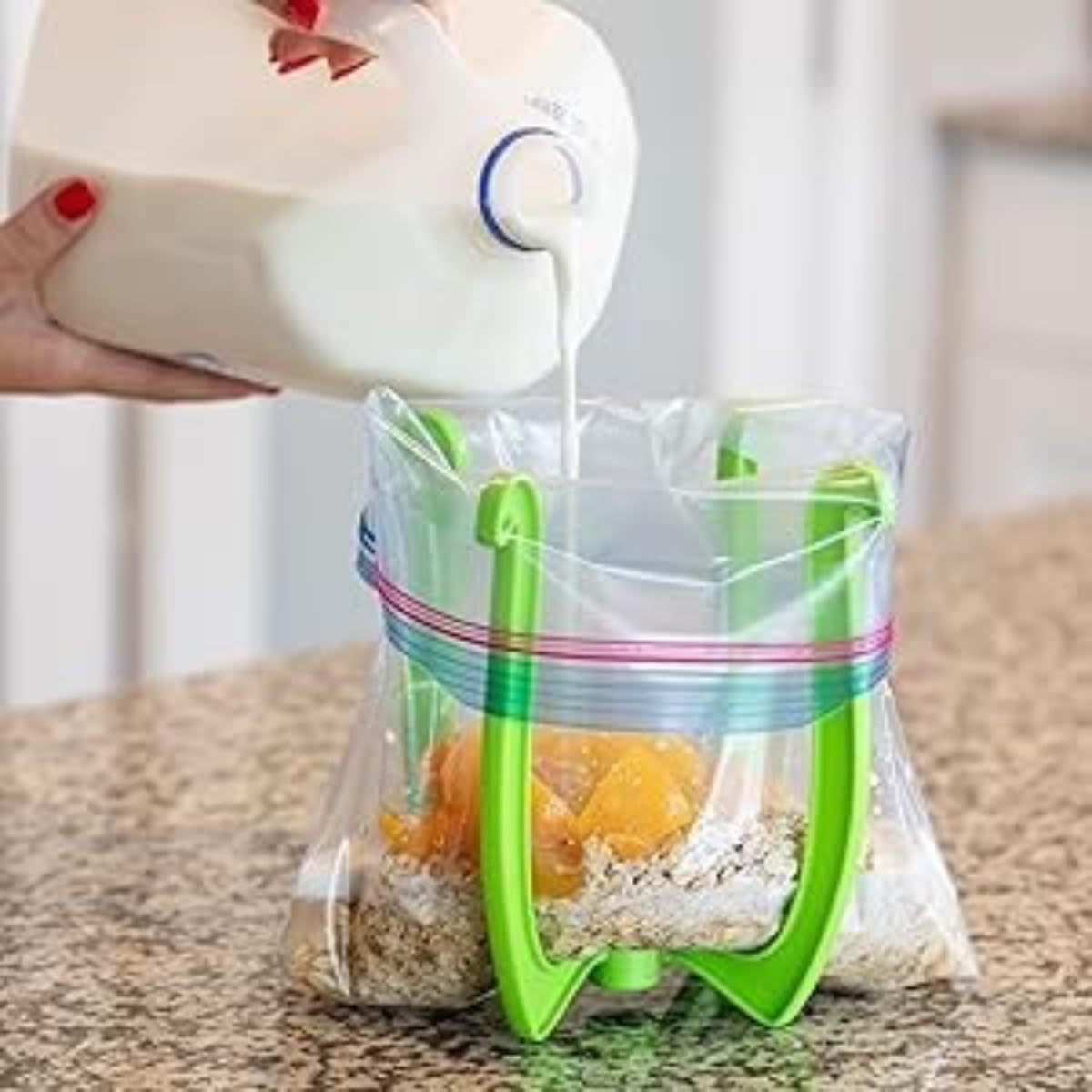 Collapsible Food Zip Bag Holder, Hands-Free Plastic Bag Opening Stand, Countertop Zipper Storage Bag Rack for Kitchen Meal Prep