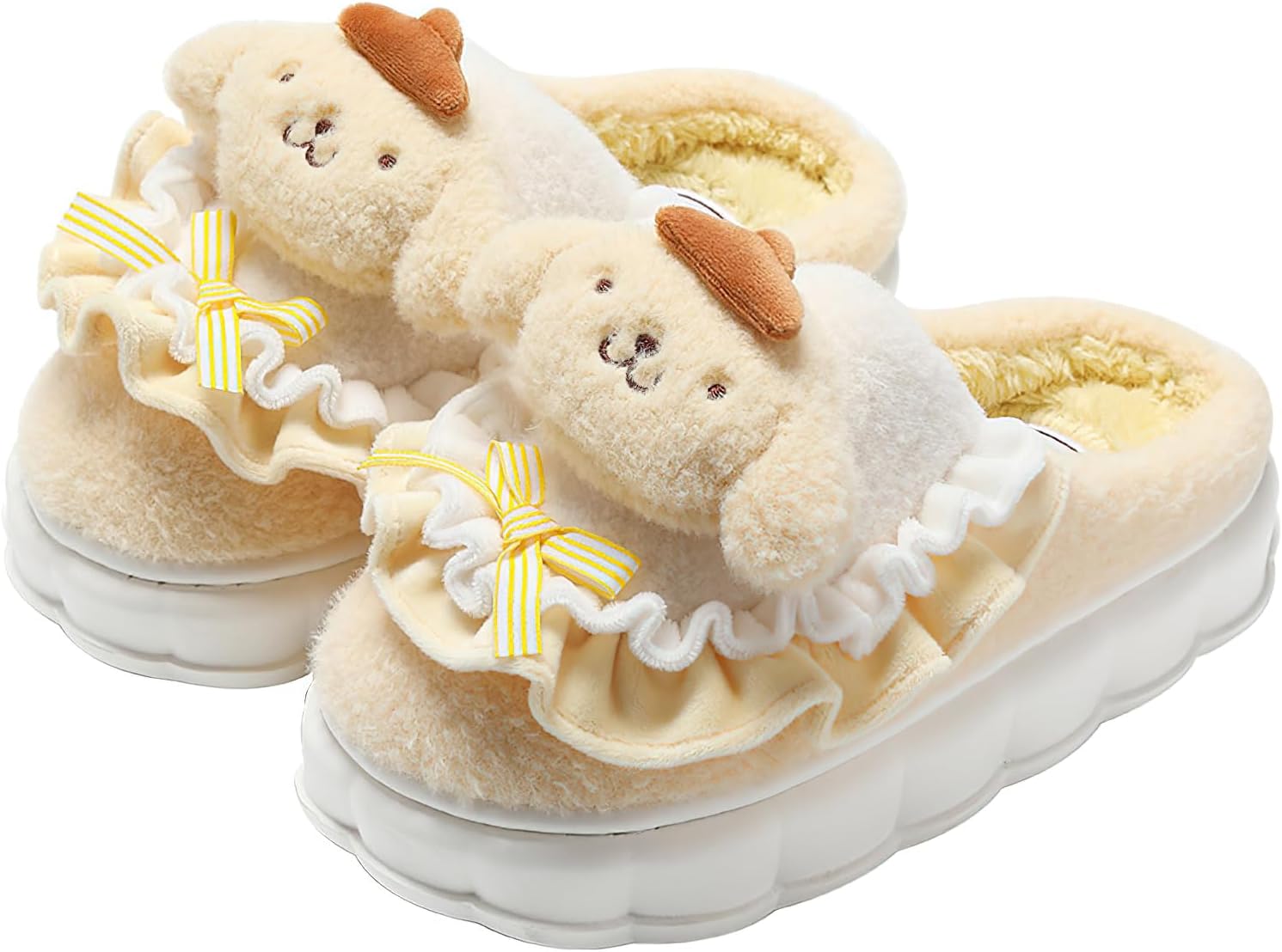 Kawaii Slippers Cute Furry Slides - Cartoon Womens Four Seasons Home Cotton Slippers Mute Cottons Slides Indoor House Home Shoes For Women