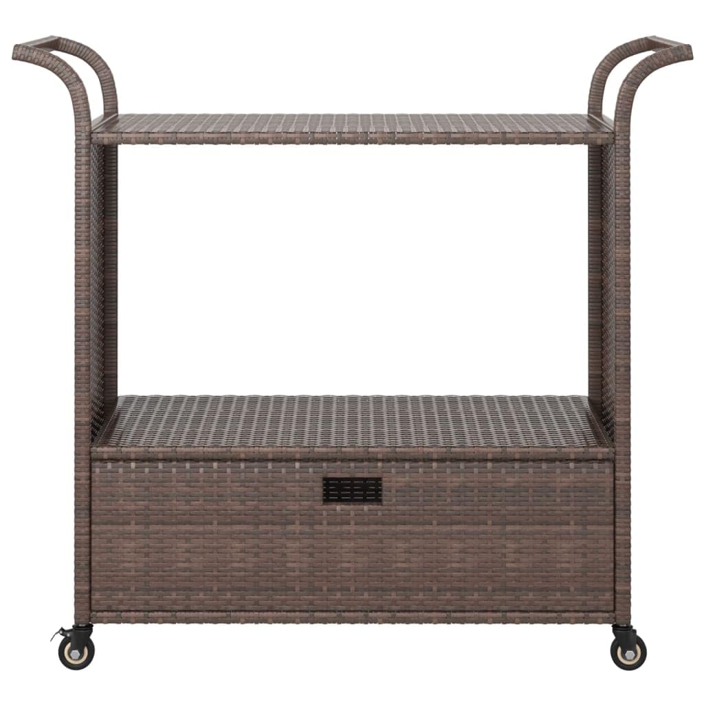 Chariot de Bar avec tiroir Marron 100x45x97 cm résine tressée Meuble Roulant pour Service Repas Cuisine Salle Manger Salon avec roulettes verrouillables