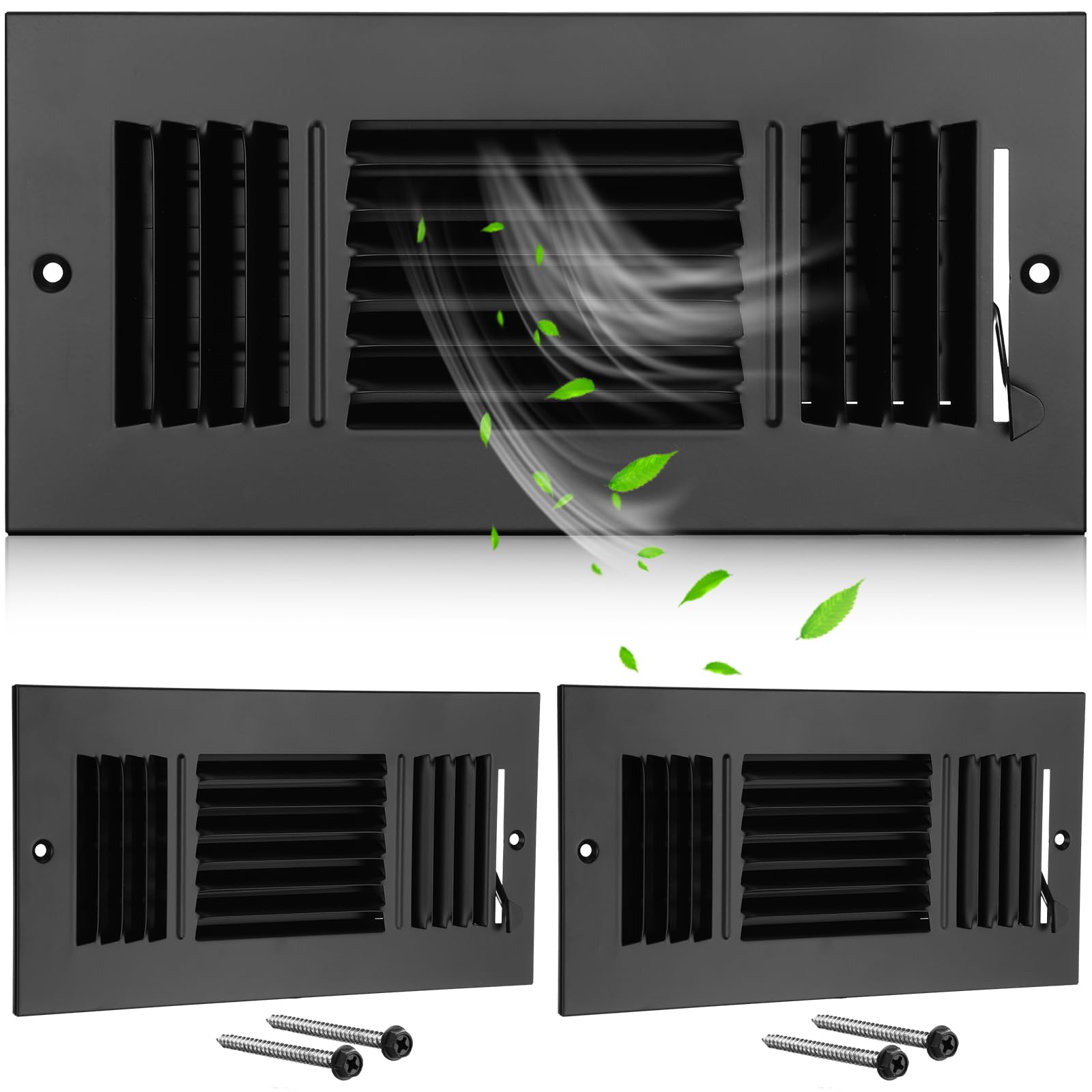 Photo 1 of Wesiti 2 Pcs 10 x 4 Inch Ceiling Vent Covers for Home Sidewall and Ceiling 3 Way Vent Register for Sidewall Solid Steel Manual Adjuster Air Home Bathroom Toilet Office (Black)