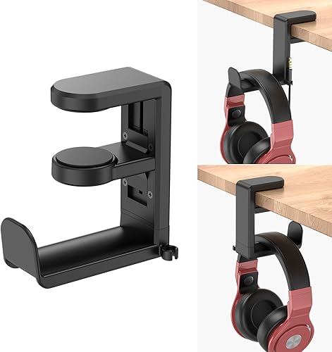 Soporte de gancho para auriculares para juegos de PC, soporte para auriculares con abrazadera de brazo ajustable y giratoria, diseño debajo del