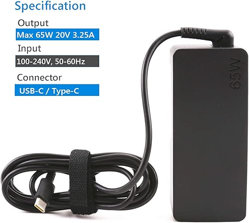 Miniatura 2 de Adaptador de CA USB C de 65 W para Thinkpad X1 Carbon (5ª 6ª 7ª 8ª generación), Thinkpad X1 Yoga (2ª 3ª 4ª generación), cable de fuente de