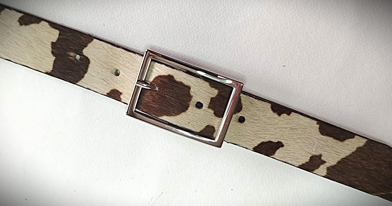 Cintura in vera pelle cavallino maculata leopardata zebrata patchwork accorciabile senza viti. confezione in cartone eco e sacchetto cotone. Made in Italy.