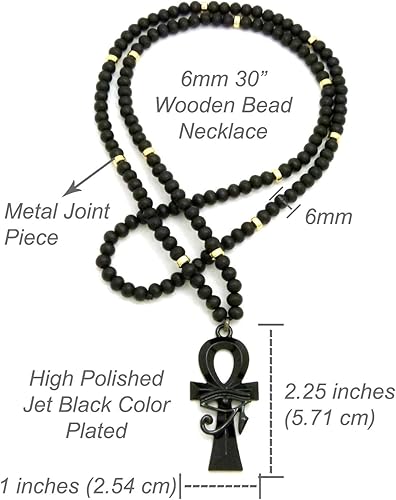 Miniatura 2 de Fashion 21 Collar de cadena de cuentas de madera con dije de ojo egipcio de Heru en Ankh de 0236in y 30 pulgadas en tono negro azabache Metal N  A