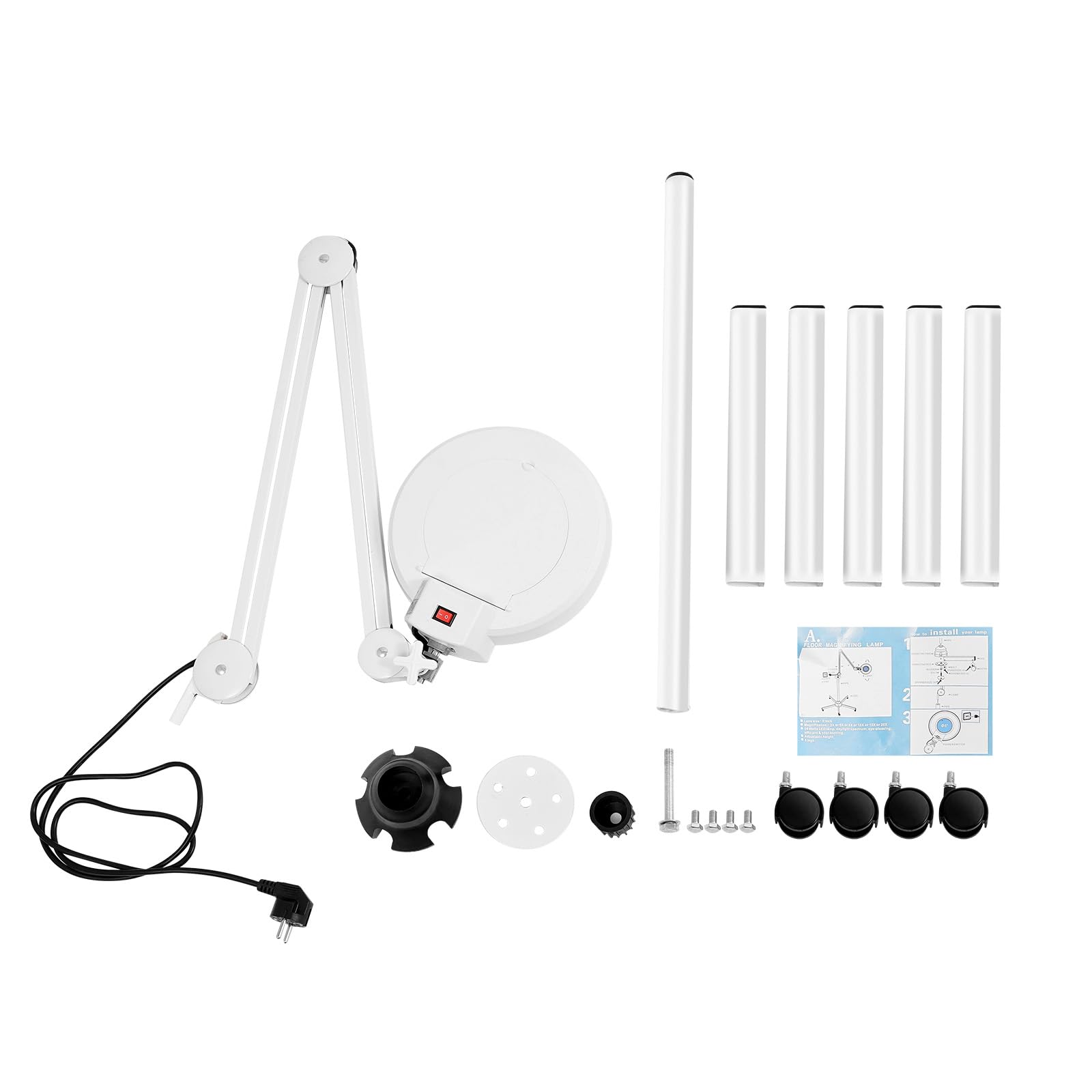 Lampada a lente d'ingrandimento, 5 x 5 piedi, 220 V, 24 W, tubo fluorescente ad anello, antiruggine, con ruota girevole a 360°, utilizzabile per studio, dentale, unghie, ciglia, tatuaggio