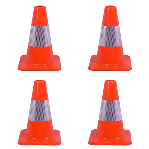 Paquete de 4 conos de tráfico naranjas de 12 pulgadas, conos de seguridad de PVC duraderos con alta visibilidad para estacionamiento, construcción,