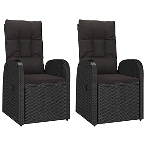 vidaXL Sillones de jardín reclinables con Cojines 2 uds ratán PE Negro